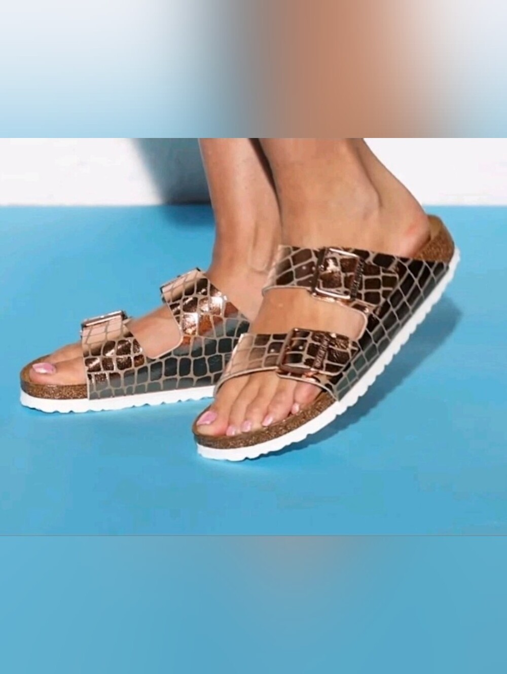 Birkenstock Arizona Metallic Gator Gleam Cooper Sandals US 10, like new.